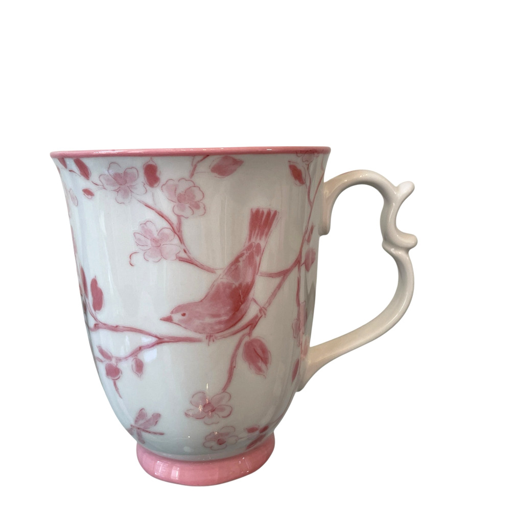 NEW Grace Teaware Fine Porcelain Coffee Mug Pink Floral Birds 10oz Teacup